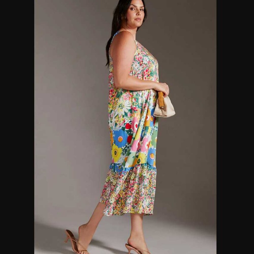 S Sarah Campbell for Anthropologie one shoulder floral midi dress 2 - Picture 3 of 10